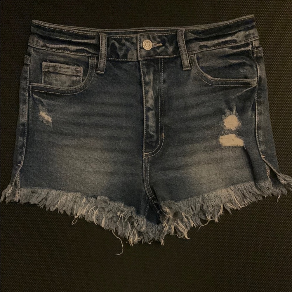 Denim Frayed Hem Women's Shorts - Blue